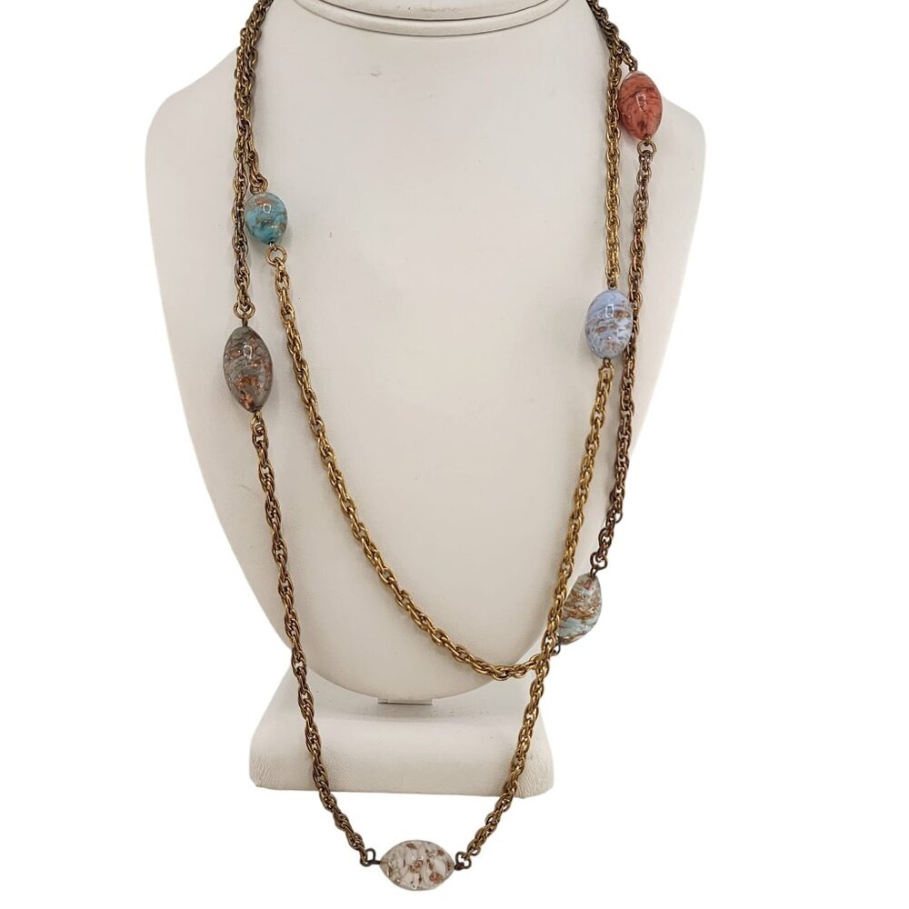 Vintage Murano Beaded Glass and Chain Necklace (A5687)